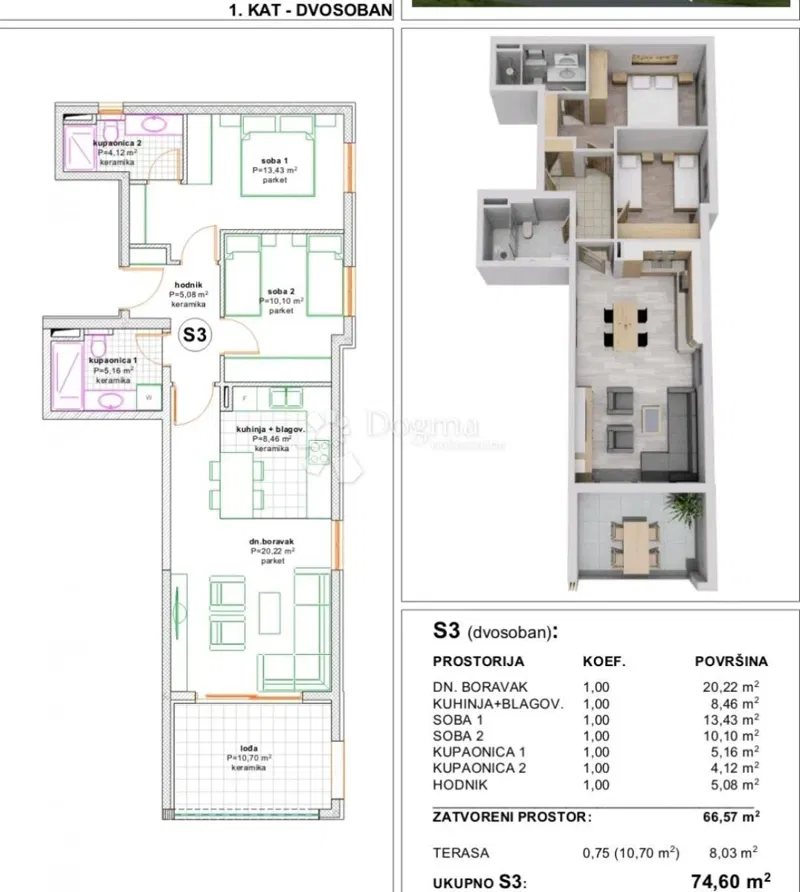 Flat Makarska, 71m2 – 2