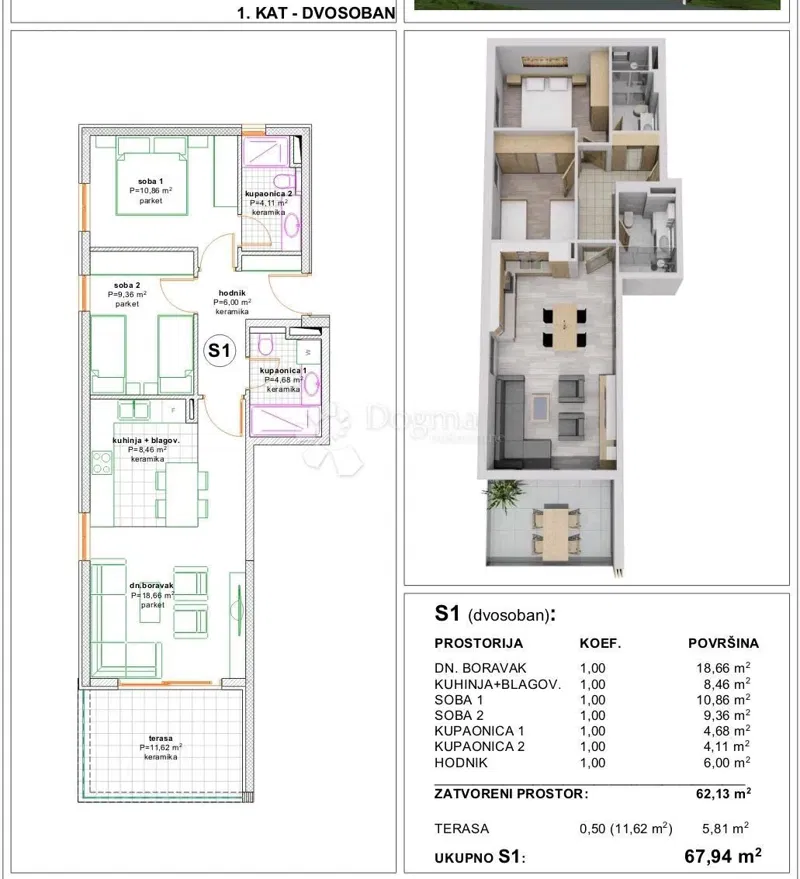Flat Makarska, 71m2 – 2