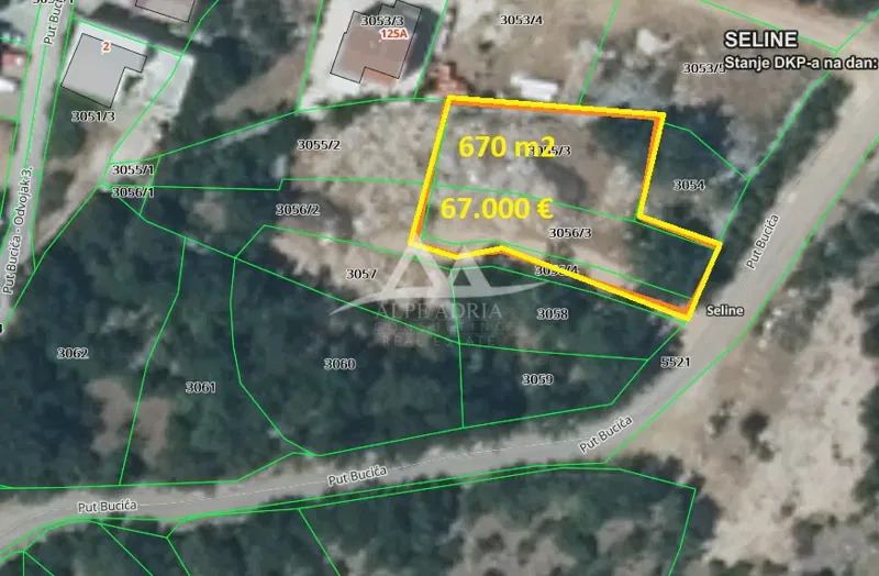 EKSKLUZIVNO PRAVO POSREDOVANJA - SELINE - GRAĐEVINSKA PARCELA  670 M2 - 67.000 €