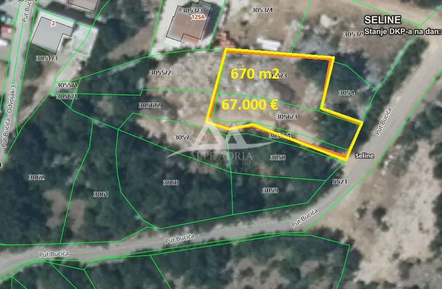 EKSKLUZIVNO PRAVO POSREDOVANJA - SELINE - GRAĐEVINSKA PARCELA  670 M2 - 67.000 €