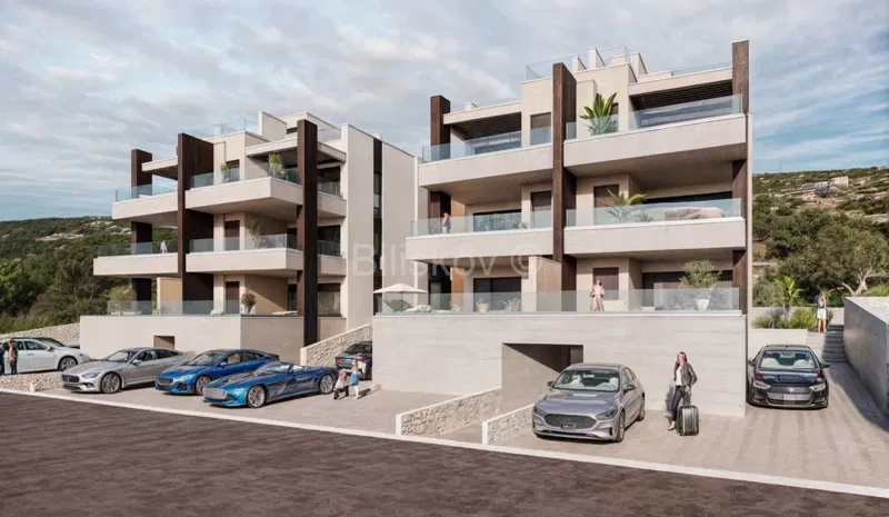 Pag, Šimuni, modern luxury new construction, three-bedroom apartment, garden – 2