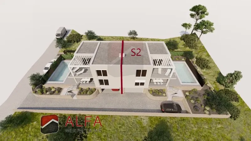 Croatia, Vodice – New Semi-Detached House for Sale with Garage, Swimming Pool and Sea View – 2