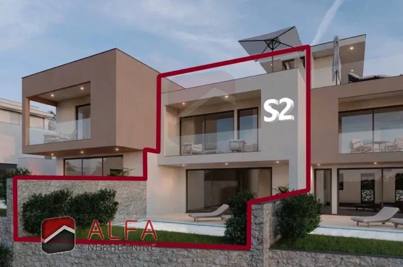 Croazia, Vodice – nuova costruzione, appartamento su tre livelli in vendita, piscina, terrazza sul tetto, cortile, vista mare – 2