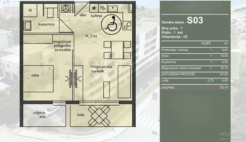 Allogio Travarica, Trogir, 52,15m2 – 2