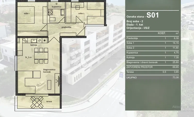 Flat Čiovo, Trogir, 73,30m2 – 2