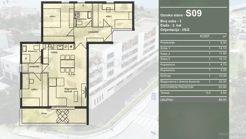 Mieszkanie Travarica, Trogir, 88,40m2 – 2