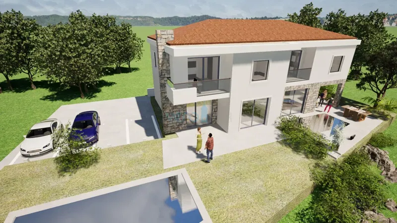 Malinska, isola di Krk, nuova costruzione, moderna casa bifamiliare, vista, giardino, vendita – 2