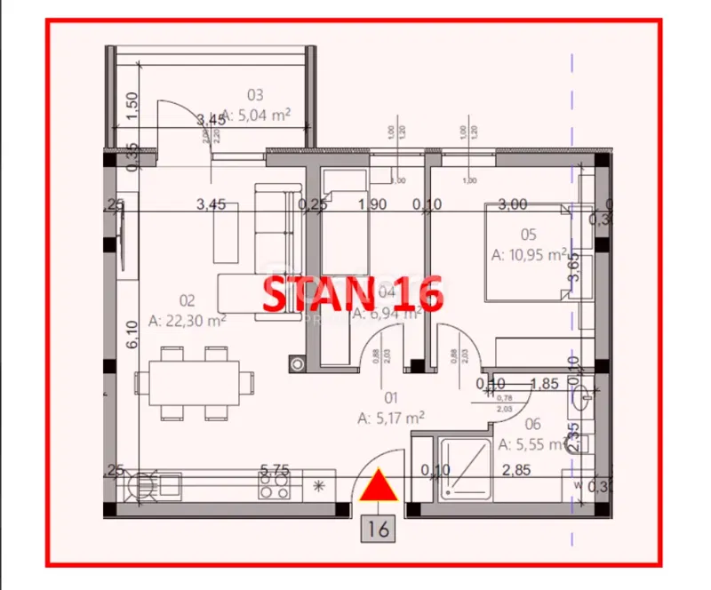 ISTRA, PULA - Novogradnja, stan 16 – 2. kat, 54,69 m² – 3