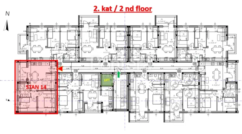 ISTRA, PULA - Novogradnja, stan 14 – 2. kat, 54,57 m² – 2