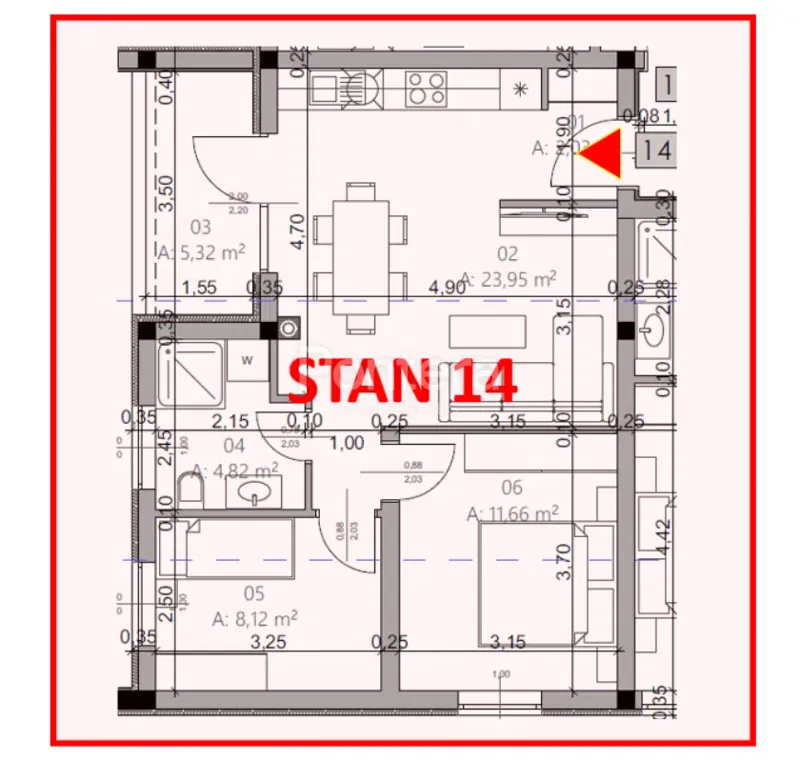 ISTRA, PULA - Novogradnja, stan 14 – 2. kat, 54,57 m² – 3