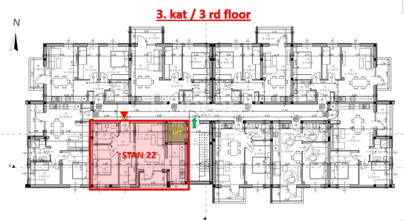 ISTRA, PULA - Novogradnja, stan 22 – 3. kat, 54,96 m² – 2