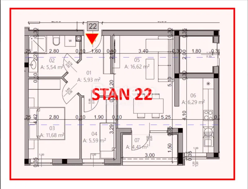 ISTRA, PULA - Novogradnja, stan 22 – 3. kat, 54,96 m² – 3