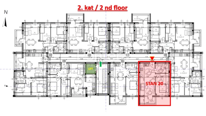 ISTRA, PULA - Novogradnja, stan 20 – 2. kat, 42,96 m² – 2