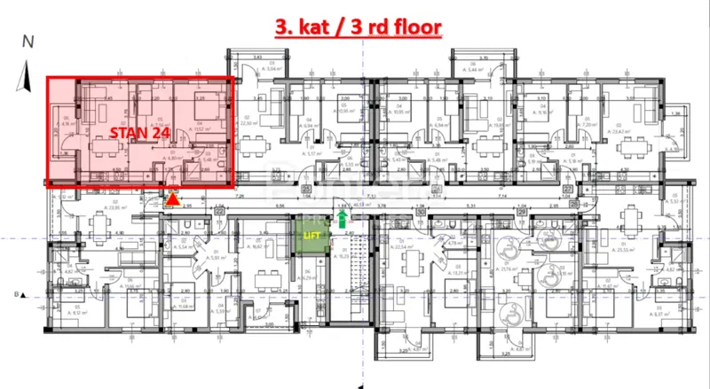 ISTRA, PULA - Novogradnja, stan 24 – 3. kat, 54,95 m² – 2