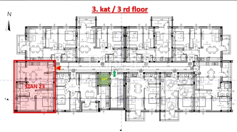 ISTRA, PULA - Novogradnja, stan 23 – 3. kat, 54,57 m² – 2