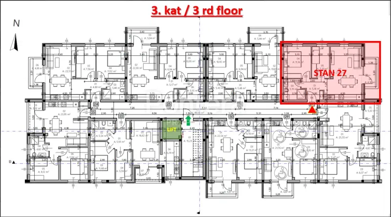 ISTRA, PULA - Novogradnja, stan 27 – 3. kat, 54,24 m² – 2