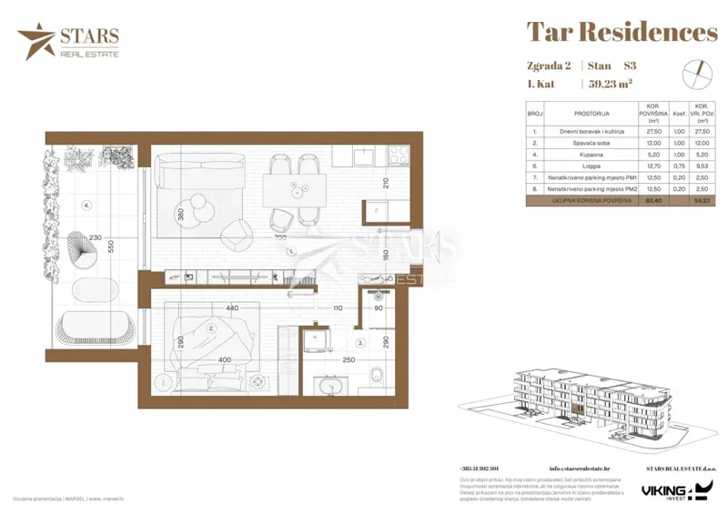 Tar – exclusive, 1 bedroom + living room, new build – 2