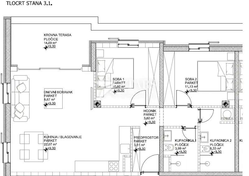 CRES ISLAND, TOWN OF CRES – 2BR + LR, 3rd floor, Premium New Development in the Strict City Center, 50 m from the Sea – 2