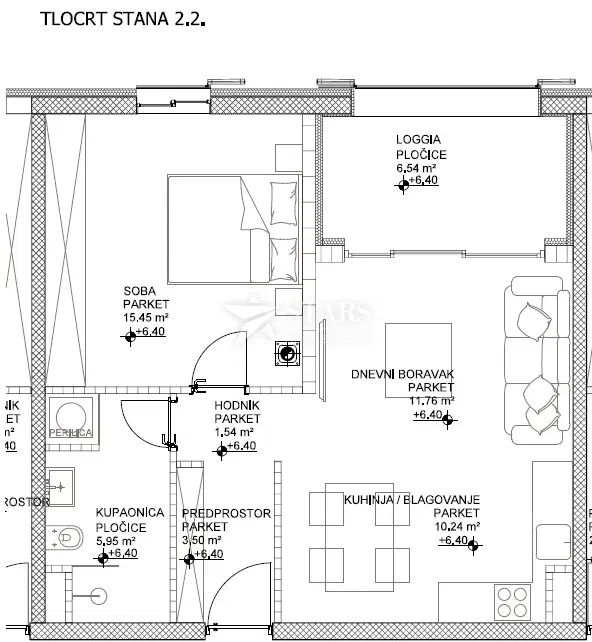 CRES ISLAND, TOWN OF CRES – 1 BR + LR, 2nd floor, Premium New Development in the Strict City Center, 50 m from the Sea – 2