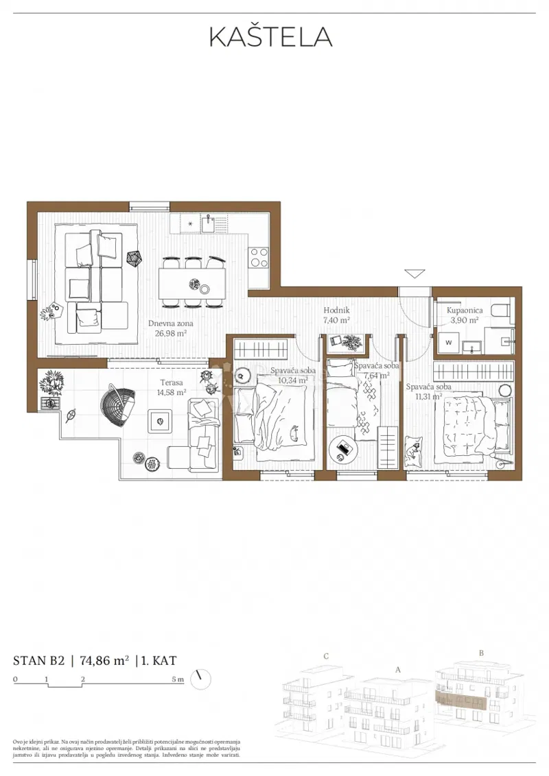 Flat Kaštel Kambelovac, Kaštela, 79,86m2 – 2