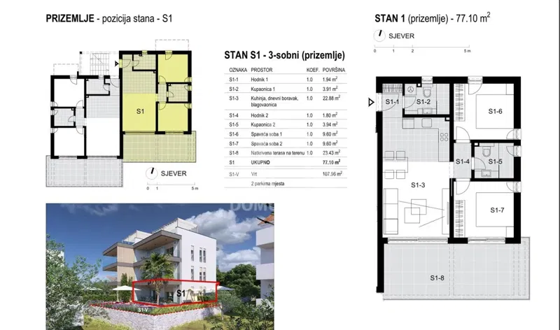 OKRUG GORNJI*** Two-bedroom apartment on the ground floor with garden, 77.10 m2 + 108 m2 – 2