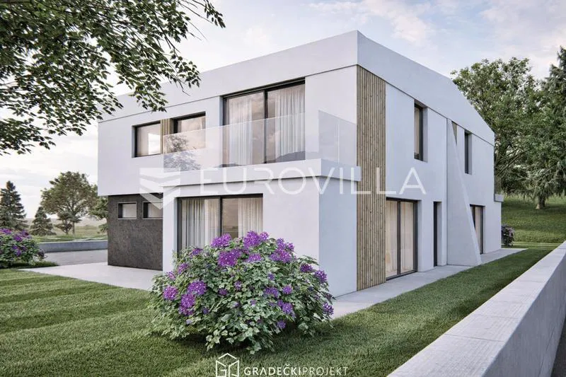 Sv. Ivan Zelina, projekt, moderna dvojna kuća u nizu s privatnim dvorištem, 140 m²