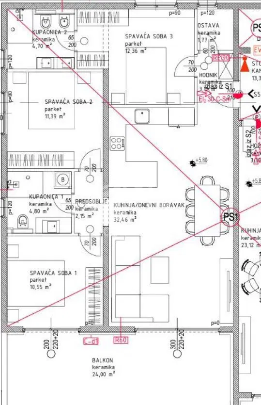 OKRUG GORNJI*** Three-bedroom apartment on the second floor of a new building 83.28 m2 + 24 – 3