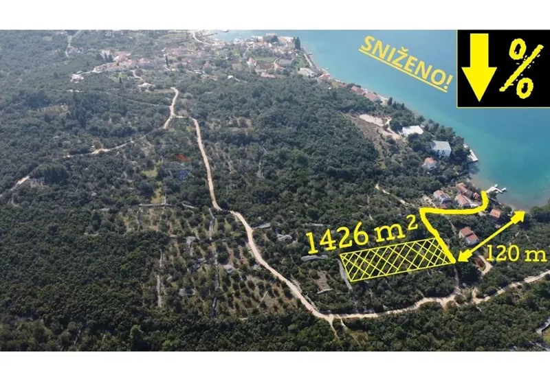 Dugi otok - SNIŽENO! Građevinska parcela (1426 m²) - 120 m od mora