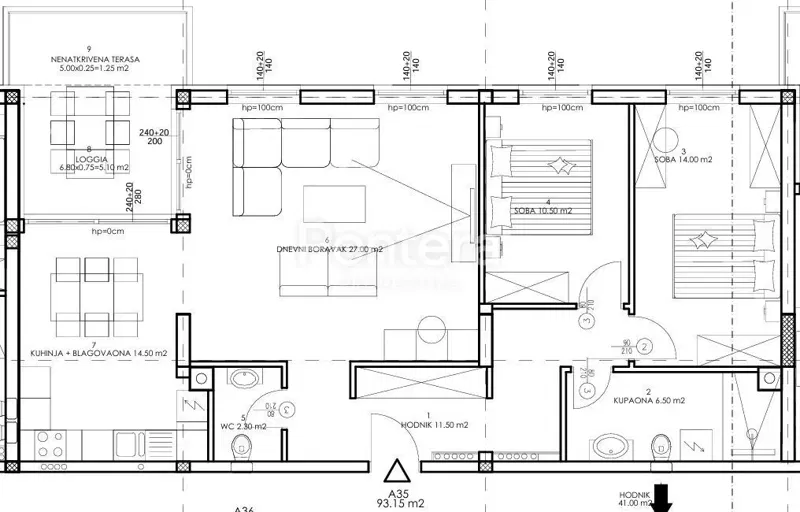 PULA – NOVOGRADNJA | Stan na 4. katu 93,15 m² | garažno parkirno mjesto A35 – 2