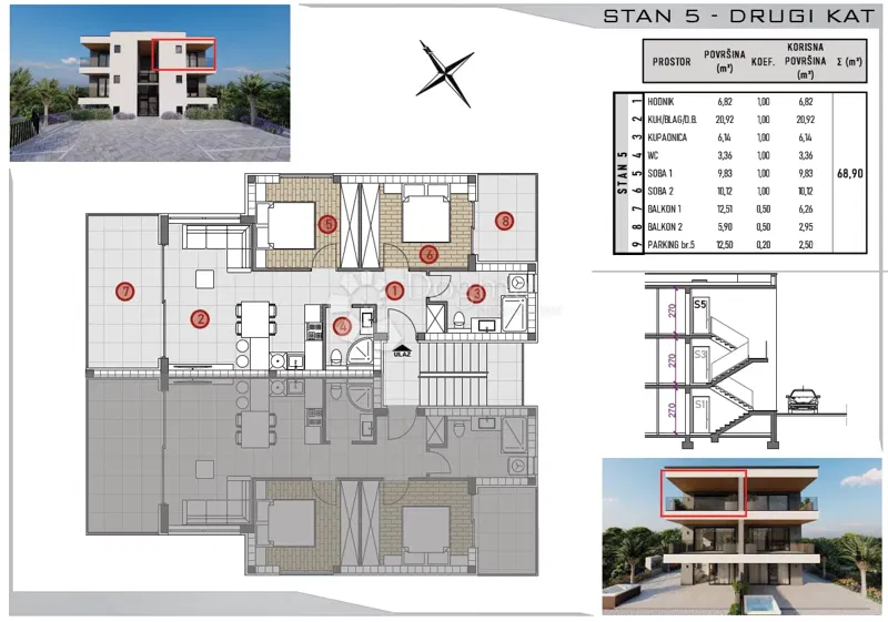 Flat Stivašnica, Rogoznica,68.90m2 – 3