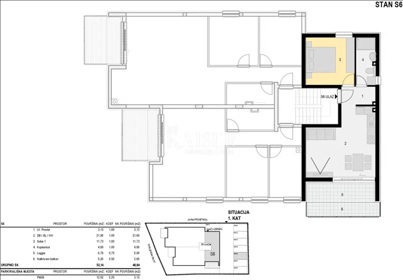 Mandre, Isola di Pag - Moderno appartamento con 1 camera da letto + bagno (S6) al 1° piano con loggia, balcone e parcheggio, 48,84 m² NKP – 2
