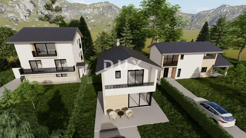 GORSKI KOTAR, VRBOVSKO, SEVERIN: 3-Haus-Projekt zu verkaufen, Baubeginn, reduzierter Preis, attraktive Gelegenheit für Investoren.