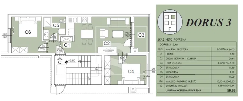 Flat Šijana, Pula, 73,19m2 – 2