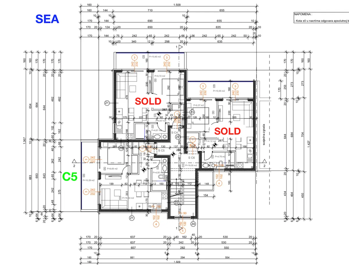 DRACE, PELJESAC – Wohnung C5 – 42,58 m², 1. Obergeschoss