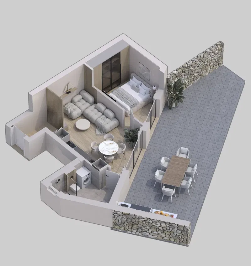 Apartman s terasom, Njivice – novogradnja blizu mora