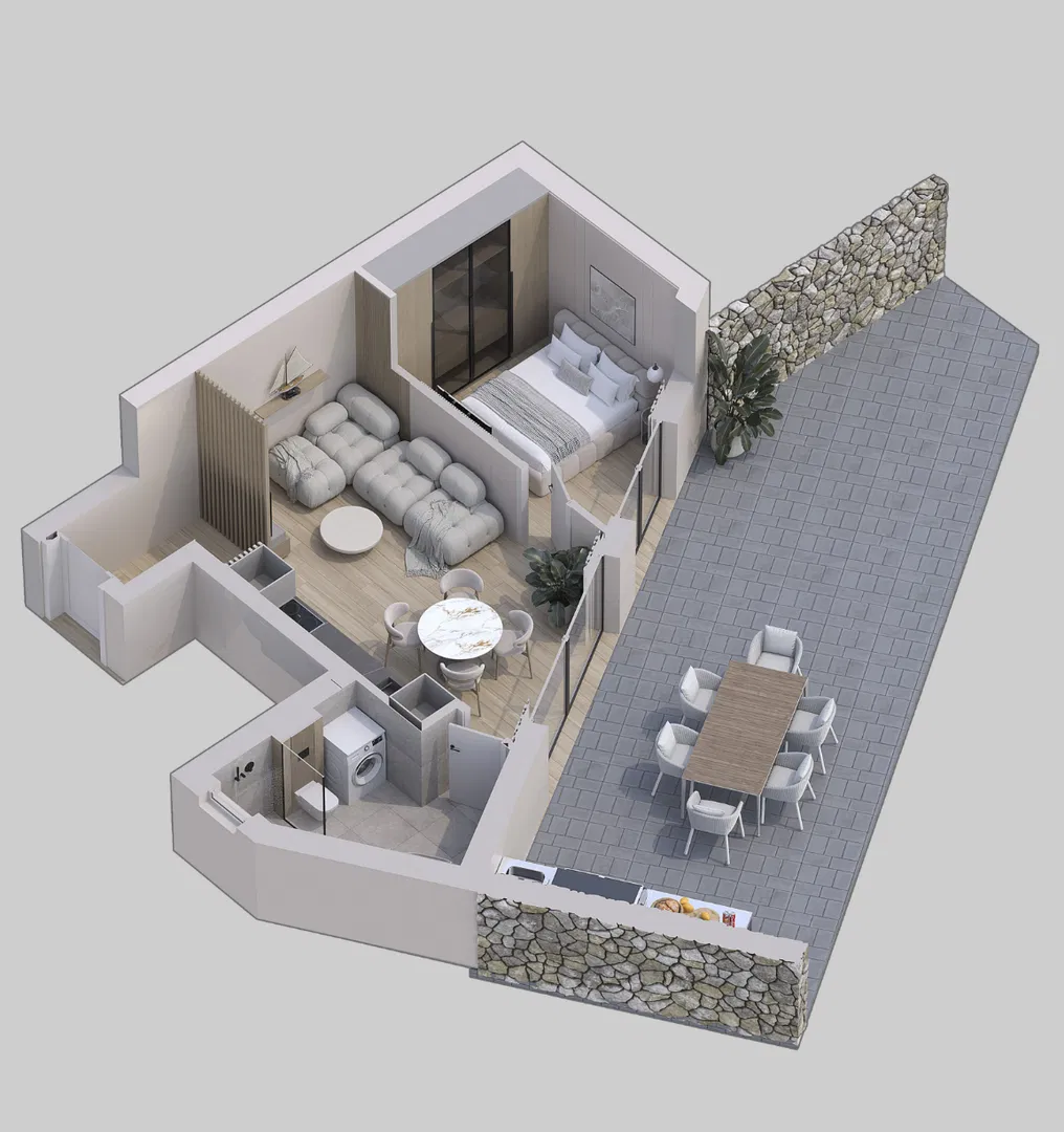 Apartman s terasom, Njivice – novogradnja blizu mora
