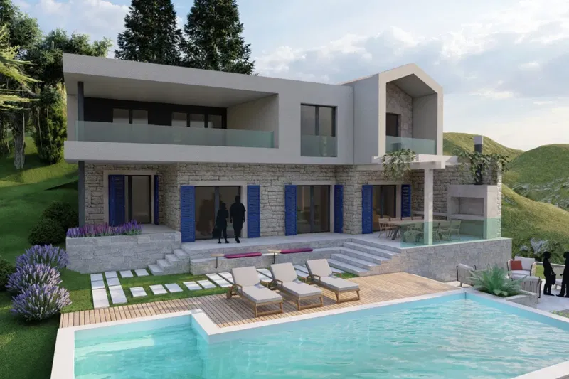 Zemljište s projektom za gradnju vile s bazenom i pogledom na more