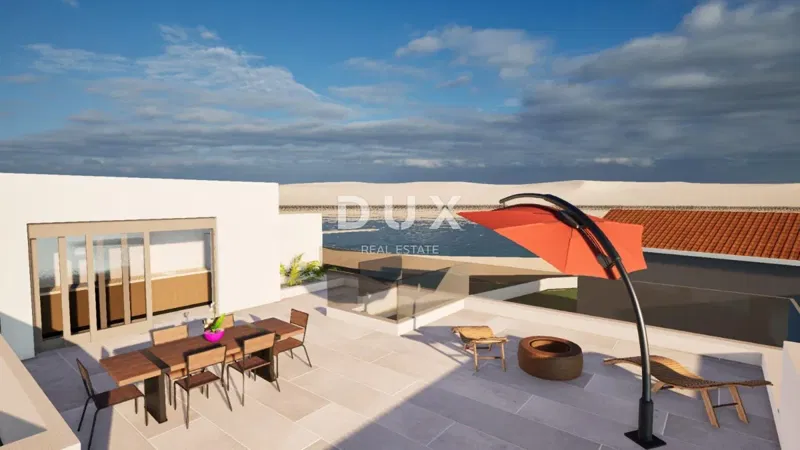 VODICE, SRIMA – Tengerparti penthouse első sor, panorámás, tetőterasz 113 m² – 2