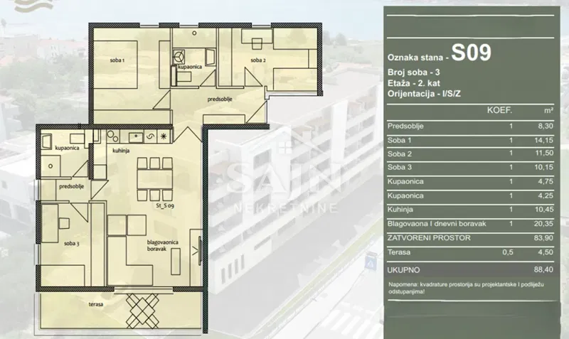 Trogir/Apartament trzypokojowy na drugim piętrze S9 – 2