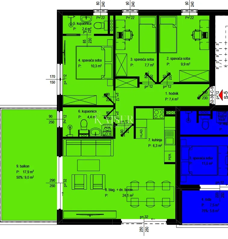 Zadar - Bili Brig: Newly built 3-bedroom + living room apartment with balcony – 3