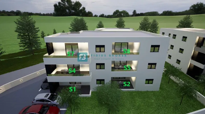 VODICE, novogradnja, 1. kat, pogled na more, terasa 14,26 m² – 2