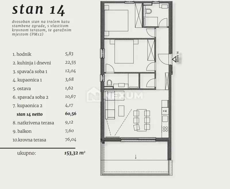 Penthouse with Private Rooftop Terrace and Garage – Okrug Gornji, 400 m from the Sea – 2