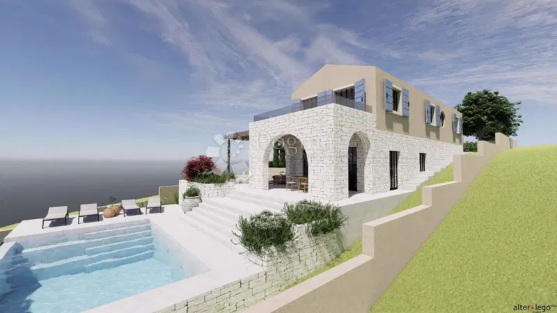 Prilika!Građevinsko zemljiste s projektom  i započetom gradnjom i s pogledom na more!Višnjan