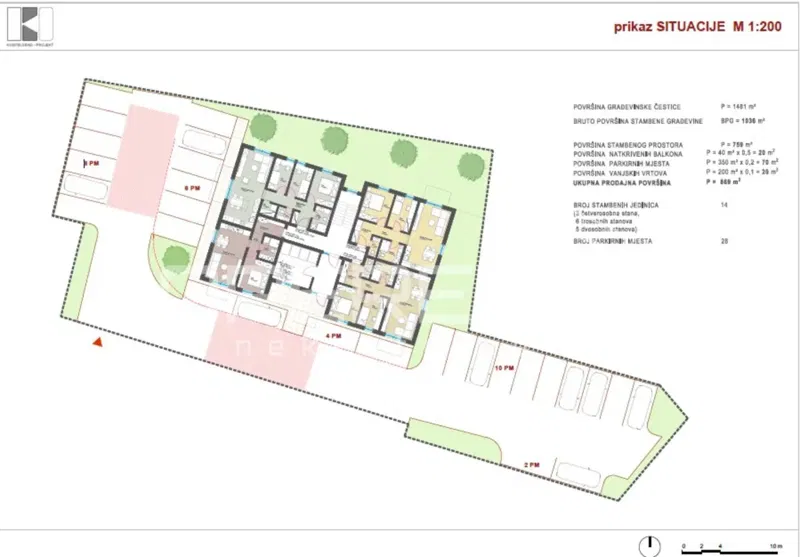 Building plot in the center of Pregrada, 1538m2 with a conceptual proposal for the construction of an apartment building or row houses. – 2