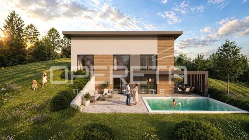FOR SALE, ATTRACTIVE BUILDING LAND WITH CONCEPTUAL PROJECT AND BUILDING PERMIT FOR THE CONSTRUCTION OF A HOUSE/VILLA WITH A POOL, LUKA - VELIKO TRGOVIŠĆE, 5,642 m2 – 2