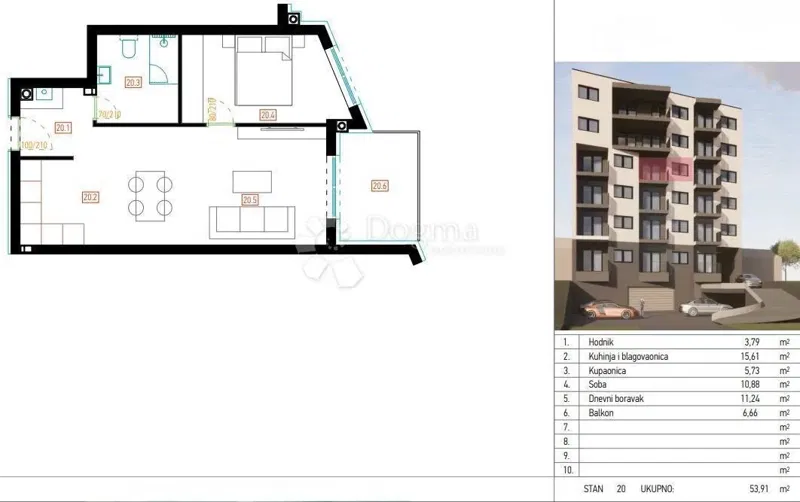 Lakás Retfala, Osijek, 53,91m2 – 3