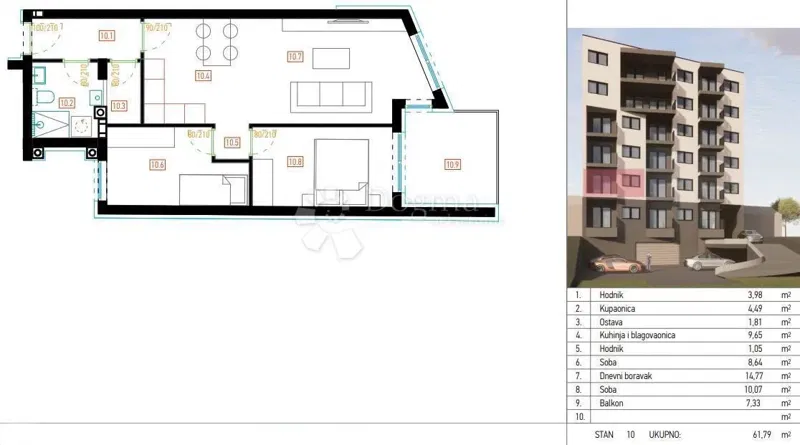 Lakás Retfala, Osijek, 61,79m2 – 3