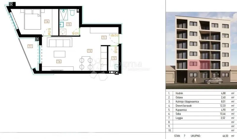 Allogio Retfala, Osijek, 46,50m2 – 2