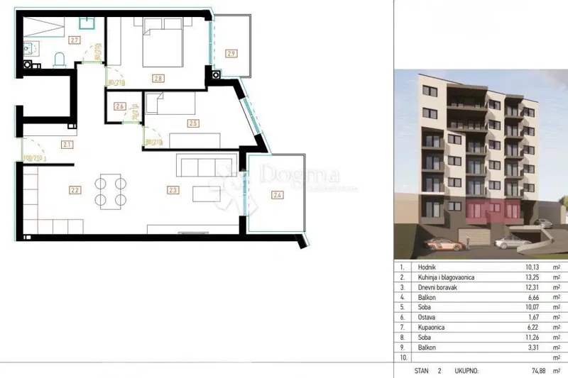 Квартира Retfala, Osijek, 74,88m2 – 2