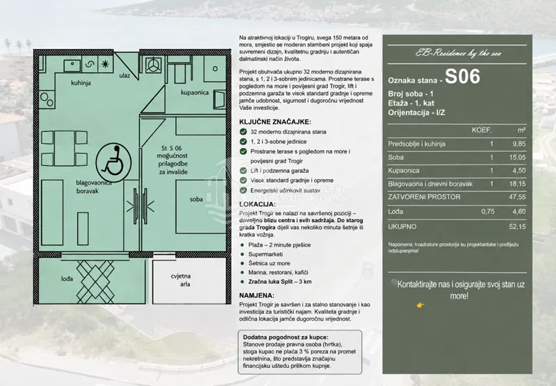 Trogir/Attraktive 1-Schlafzimmer-Wohnung in bester Lage – 3